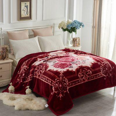 Heavy Korean Mink Fleece Blanket – 2 Ply Reversible 520GSM Silky Soft Plush Warm Blanket for Autumn Winter,Flower/Burgundy