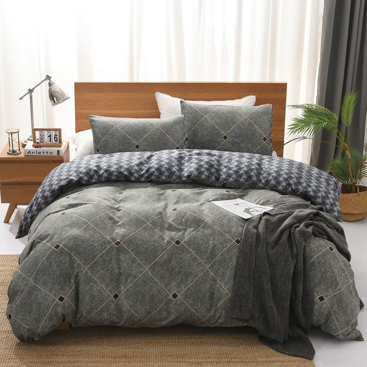 JML Duvet Cover, 3 Piece Duvet Cover Set, Soft Breathable Brushed Microfiber, gray