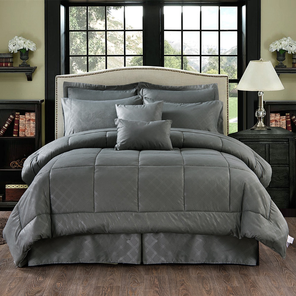 JML Comforter Set, 10 Piece Microfiber Bedding Comforter Sets with Shams, Grey