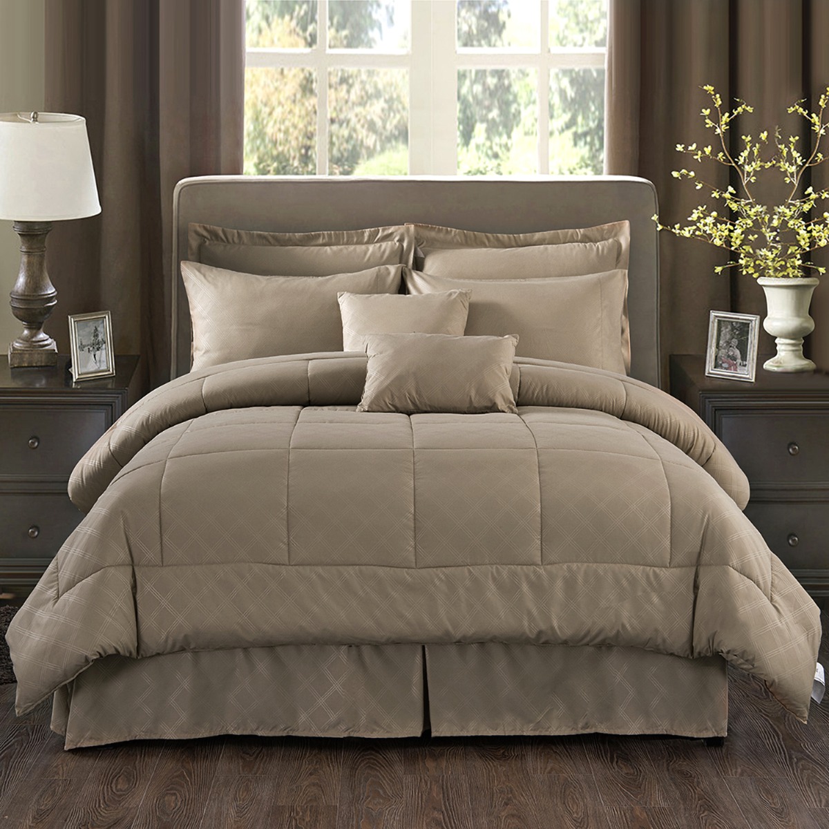 JML Comforter Set, 10 Piece Microfiber Bedding Comforter Sets with Shams, Taupe