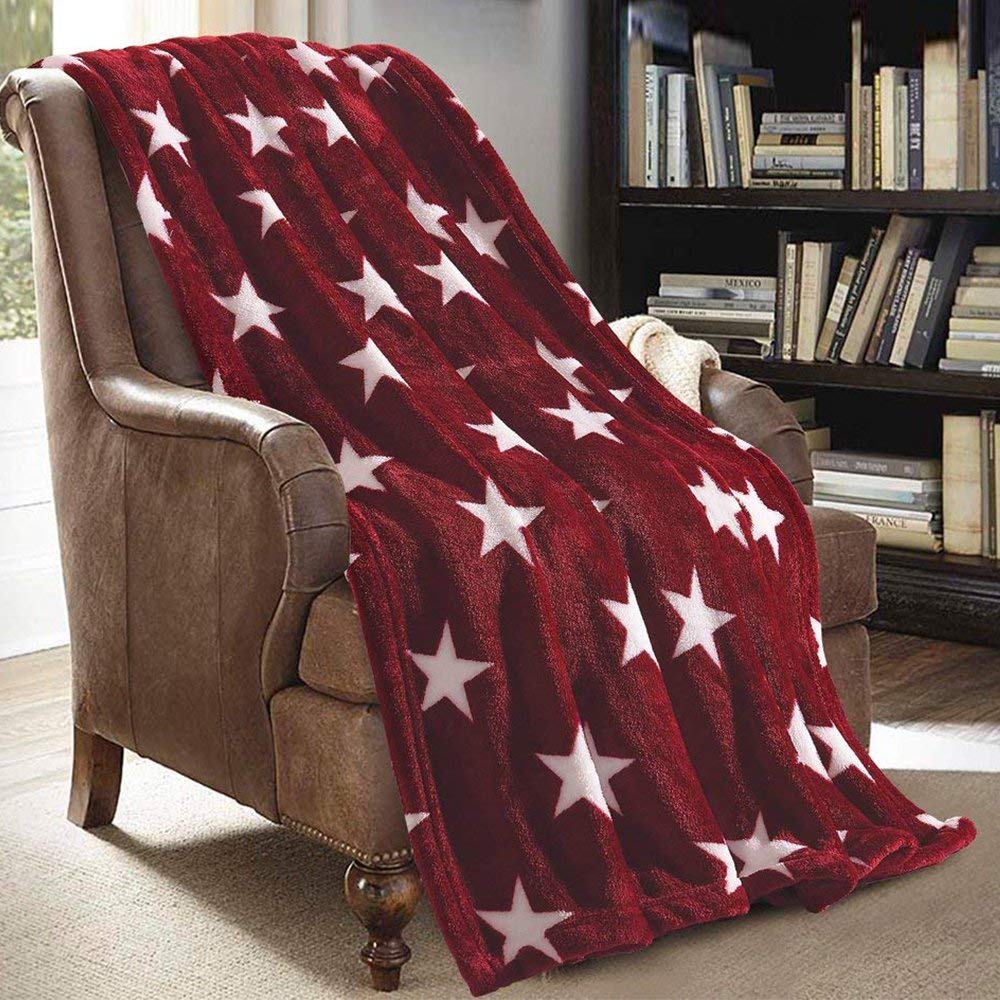 JML Flannel Blanket Sofa Couch Throw Blanket Super Soft,Pet,Travel,Home,Bed,Chair Decor- Star Red