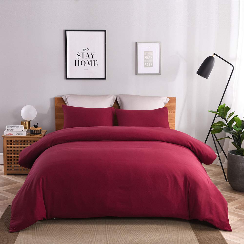 JML Duvet Cover, 3 Pieces Reversible Duvet Cover Set with Zipper Closure, Burgundy